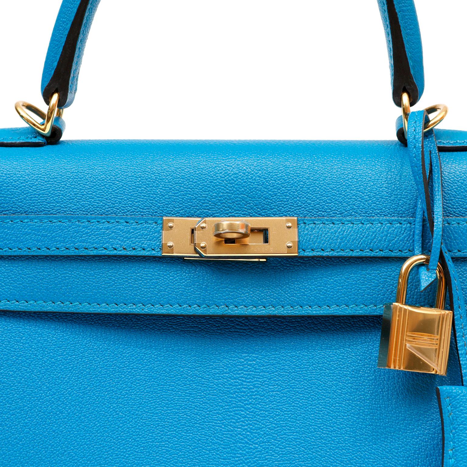 Hermès Turquoise Blue Chevre 25 cm Kelly In New Condition In Palm Beach, FL