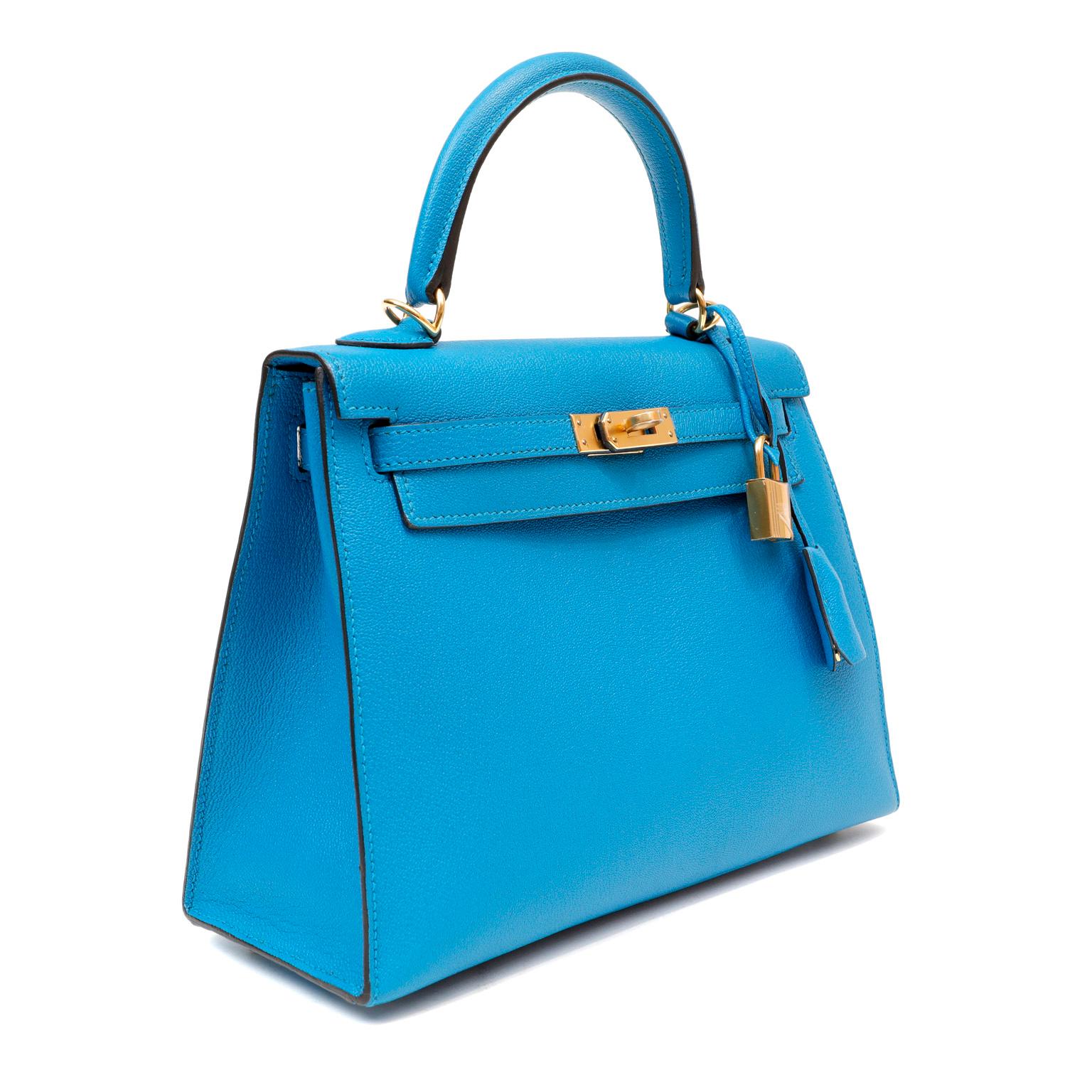 Women's Hermès Turquoise Blue Chevre 25 cm Kelly