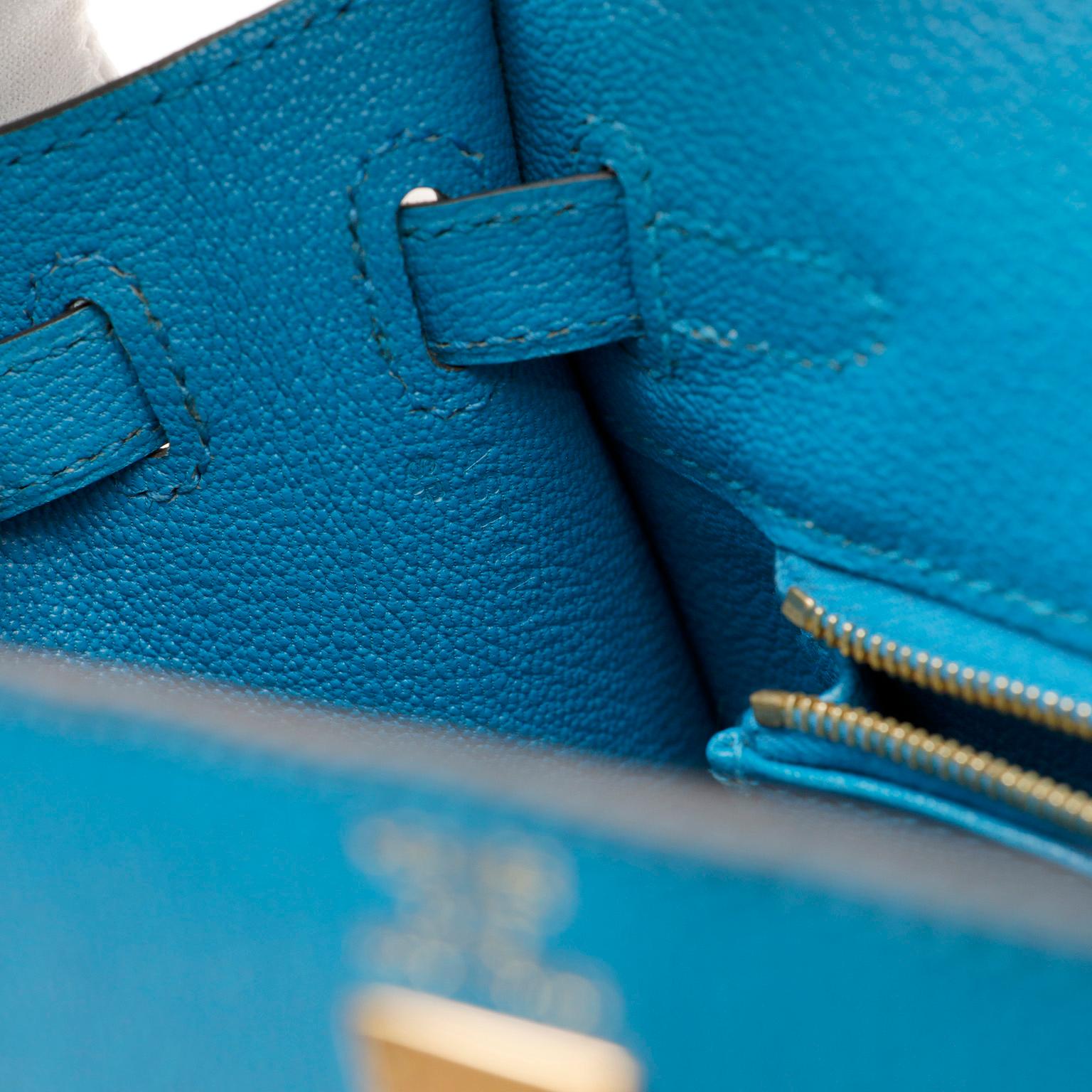 Donna Hermès Chevre blu turchese 25 cm Kelly
