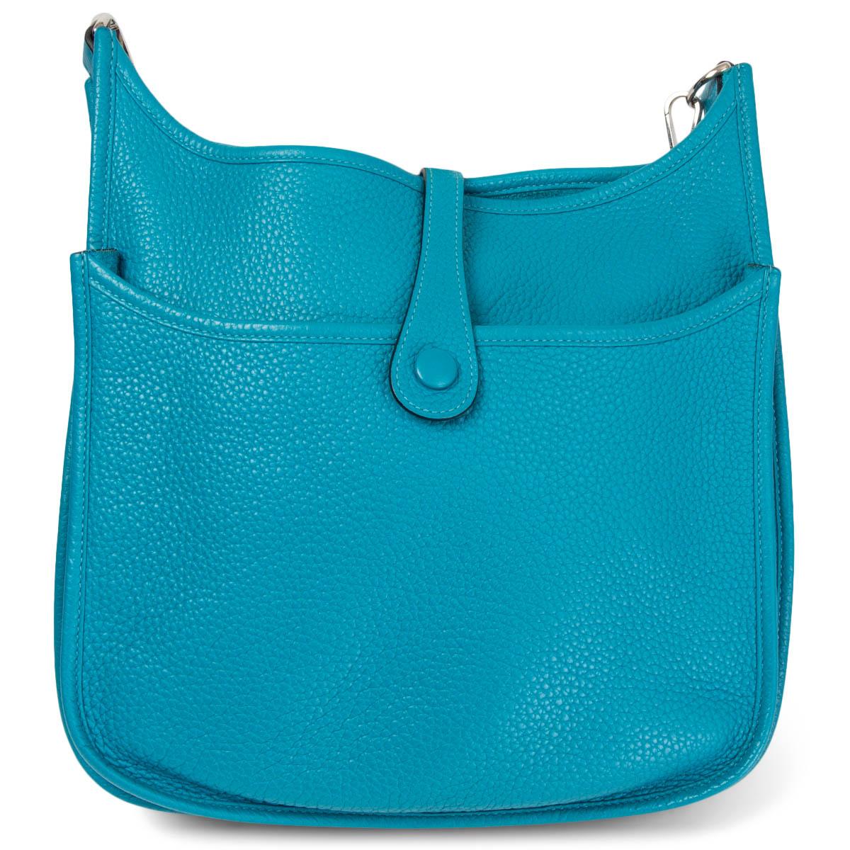 Blue HERMES Turquoise blue Clemence leather EVELYNE III 29 PM Bag Palladium