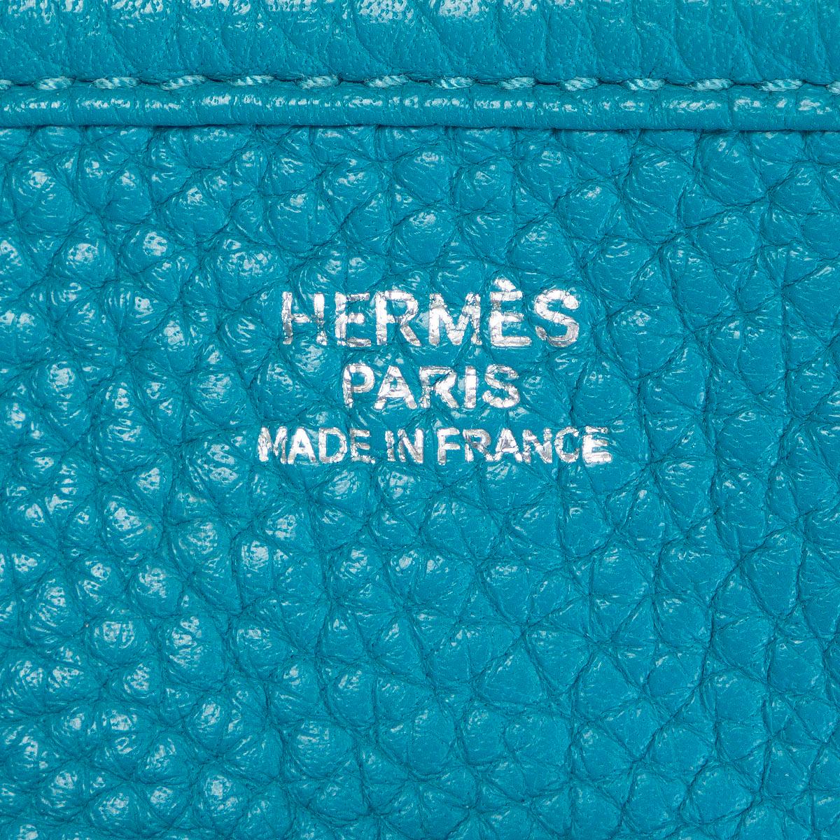 HERMES Turquoise blue Clemence leather EVELYNE III 29 PM Bag Palladium 1