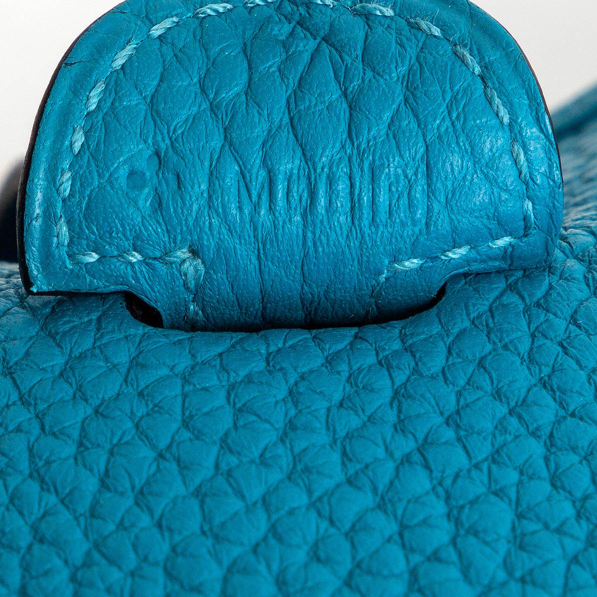 HERMES Turquoise blue Clemence leather EVELYNE III 29 PM Bag Palladium 2
