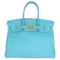 Hermes Turquoise Blue Togo Birkin 35 GHW