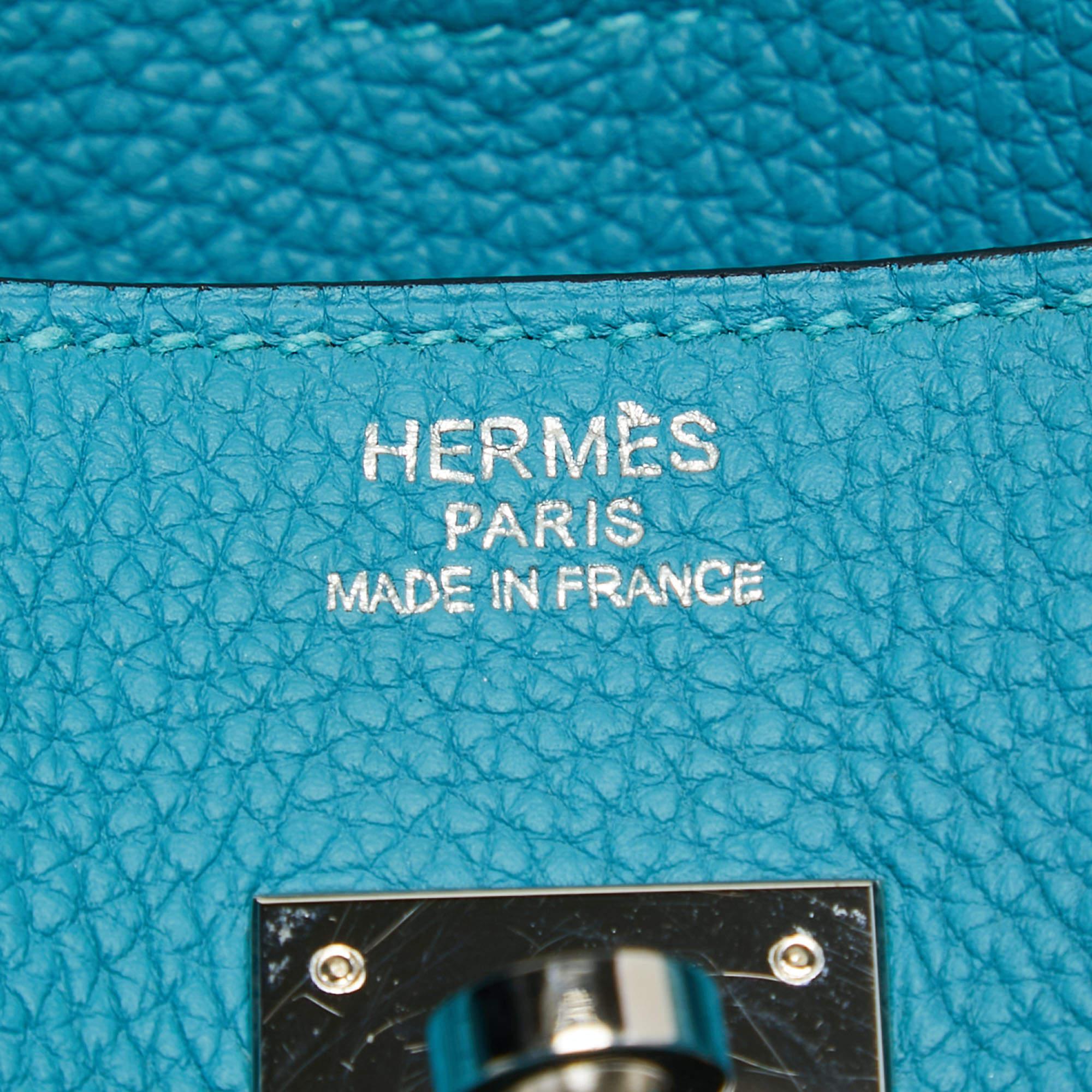 Hermes Turquoise Blue Togo Leather Palladium Finish Birkin 35 Bag For Sale 6