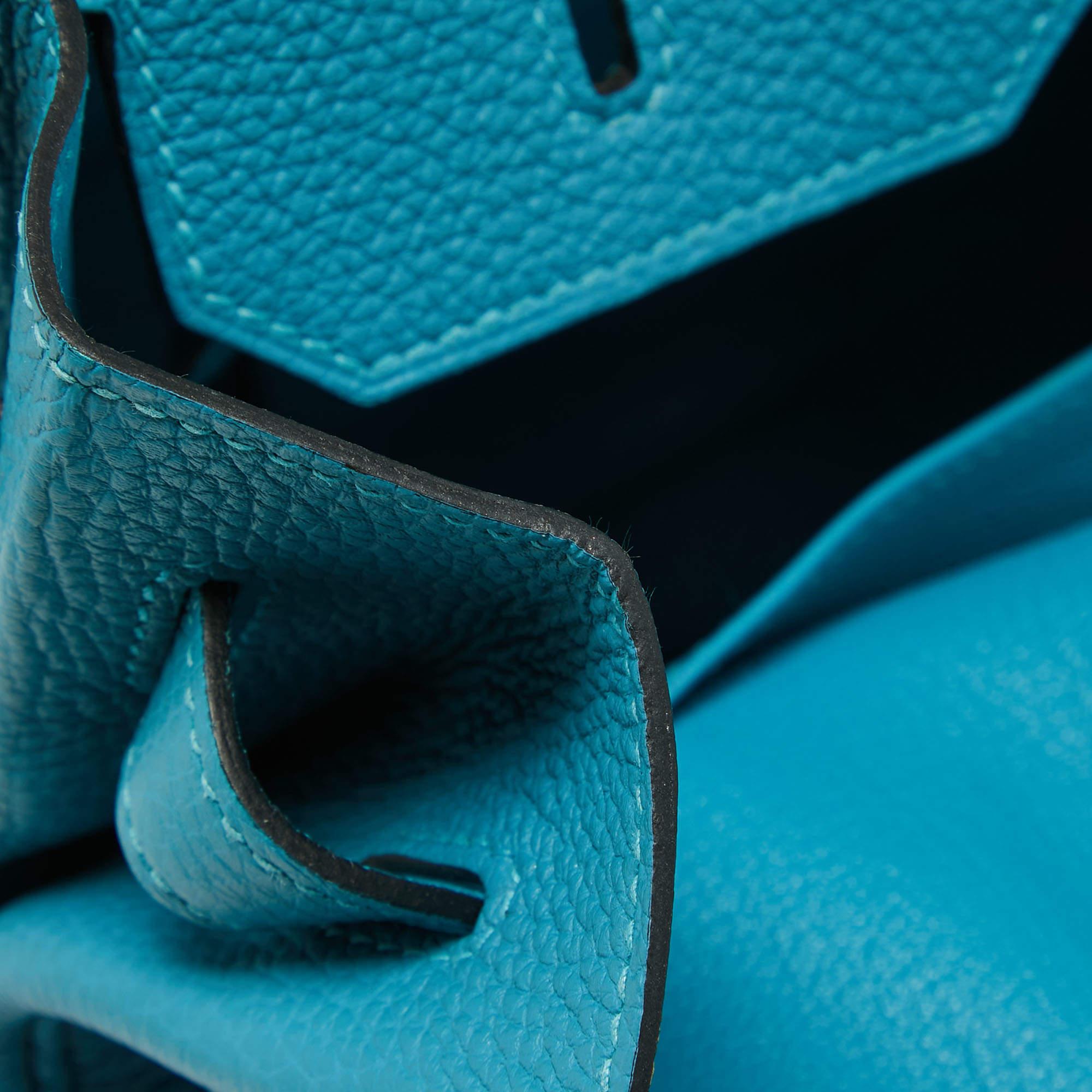 Hermes Turquoise Blue Togo Leather Palladium Finish Birkin 35 Bag For Sale 8