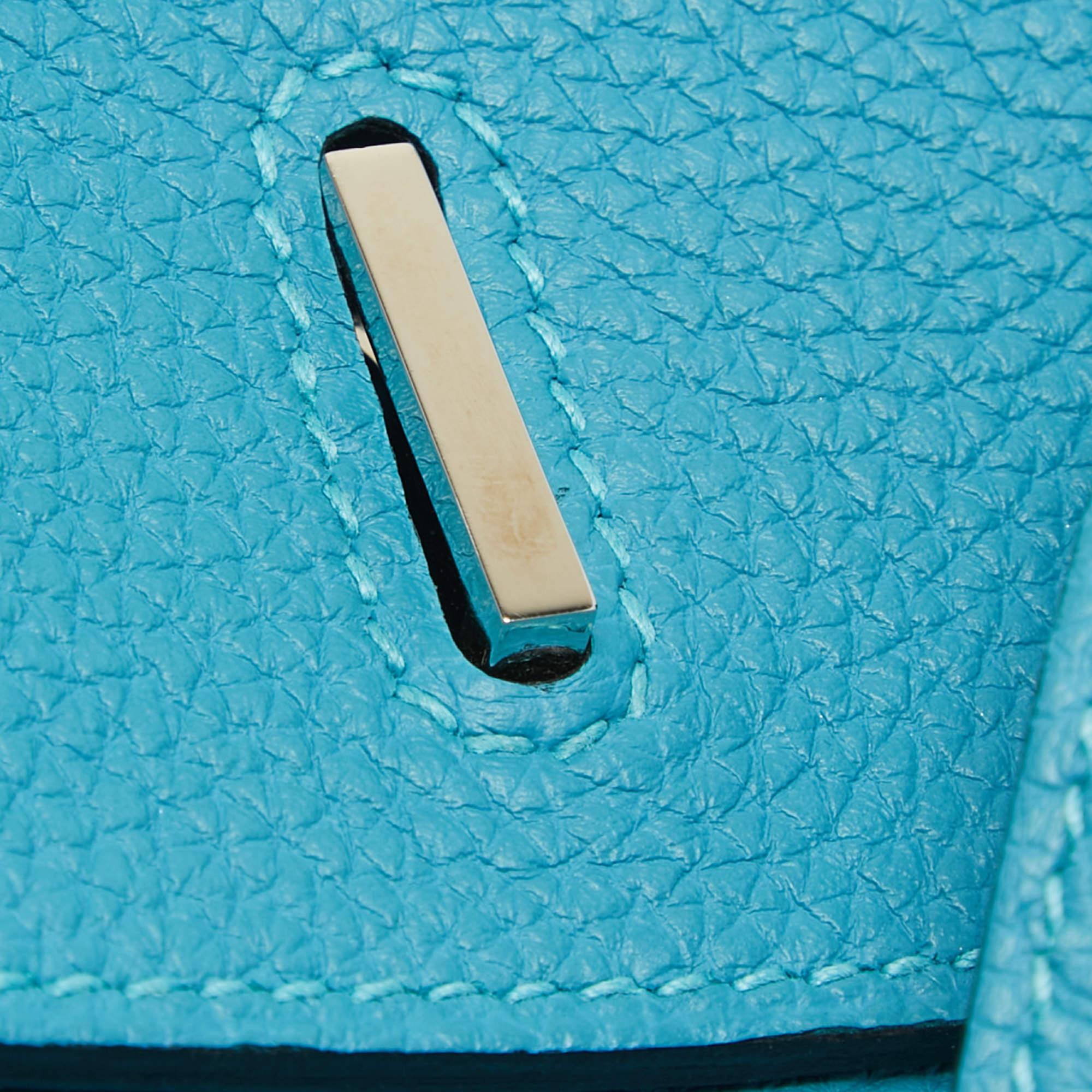 Hermes Turquoise Blue Togo Leather Palladium Finish Birkin 35 Bag For Sale 9