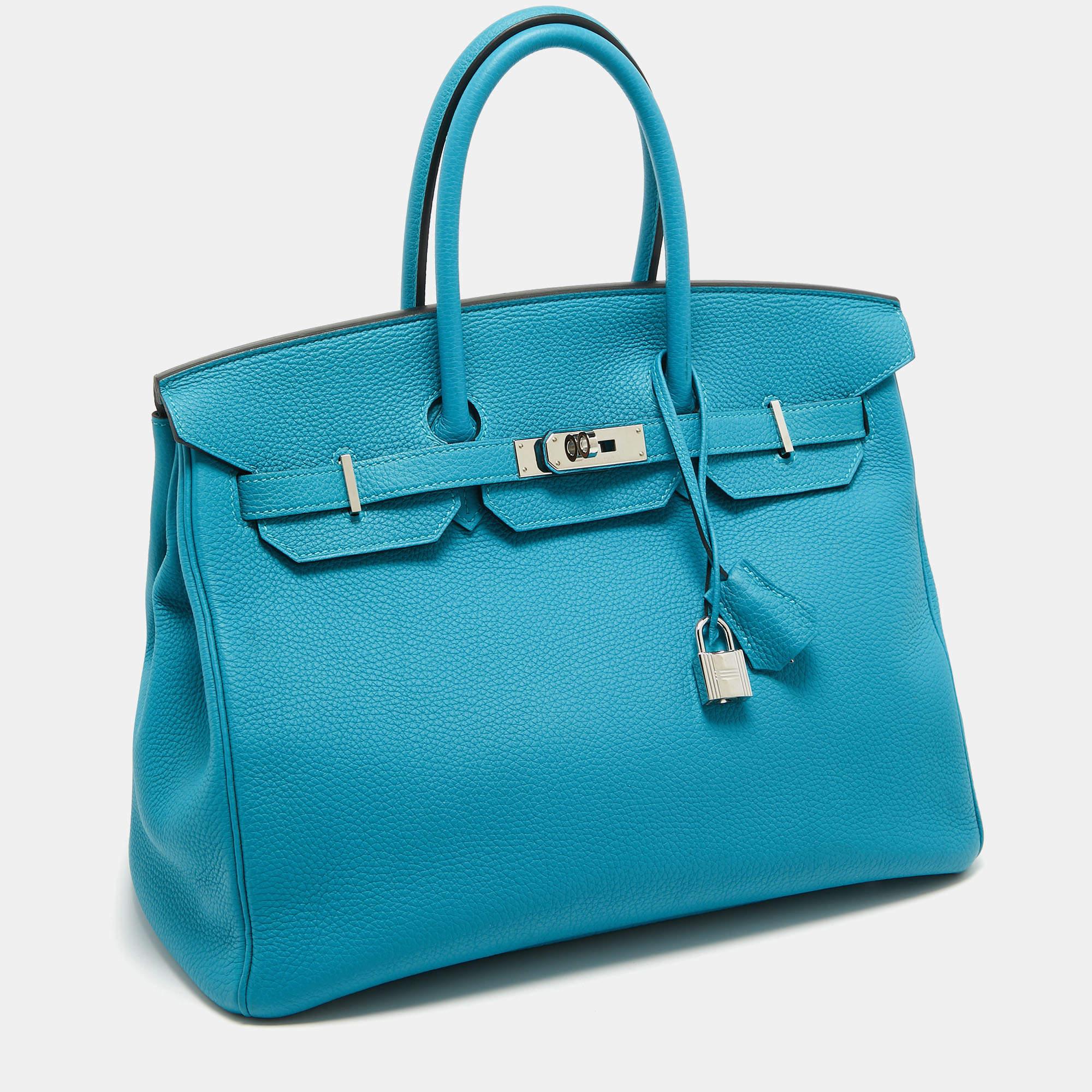 Hermes Turquoise Blue Togo Leather Palladium Finish Birkin 35 Bag In Good Condition In Dubai, Al Qouz 2