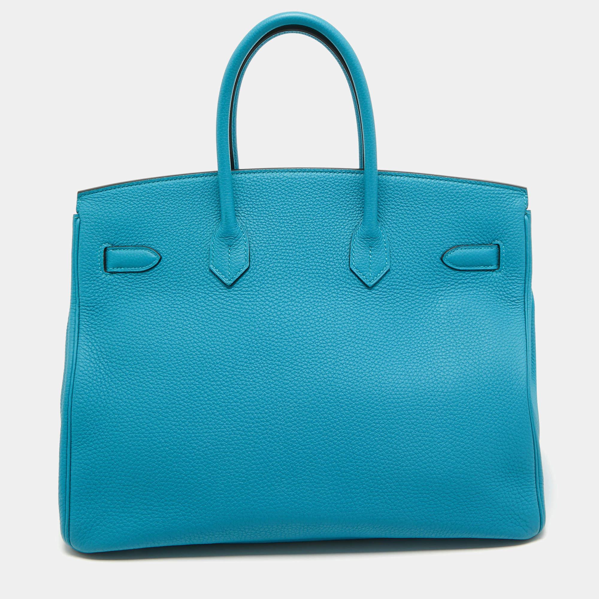 Women's Hermes Turquoise Blue Togo Leather Palladium Finish Birkin 35 Bag