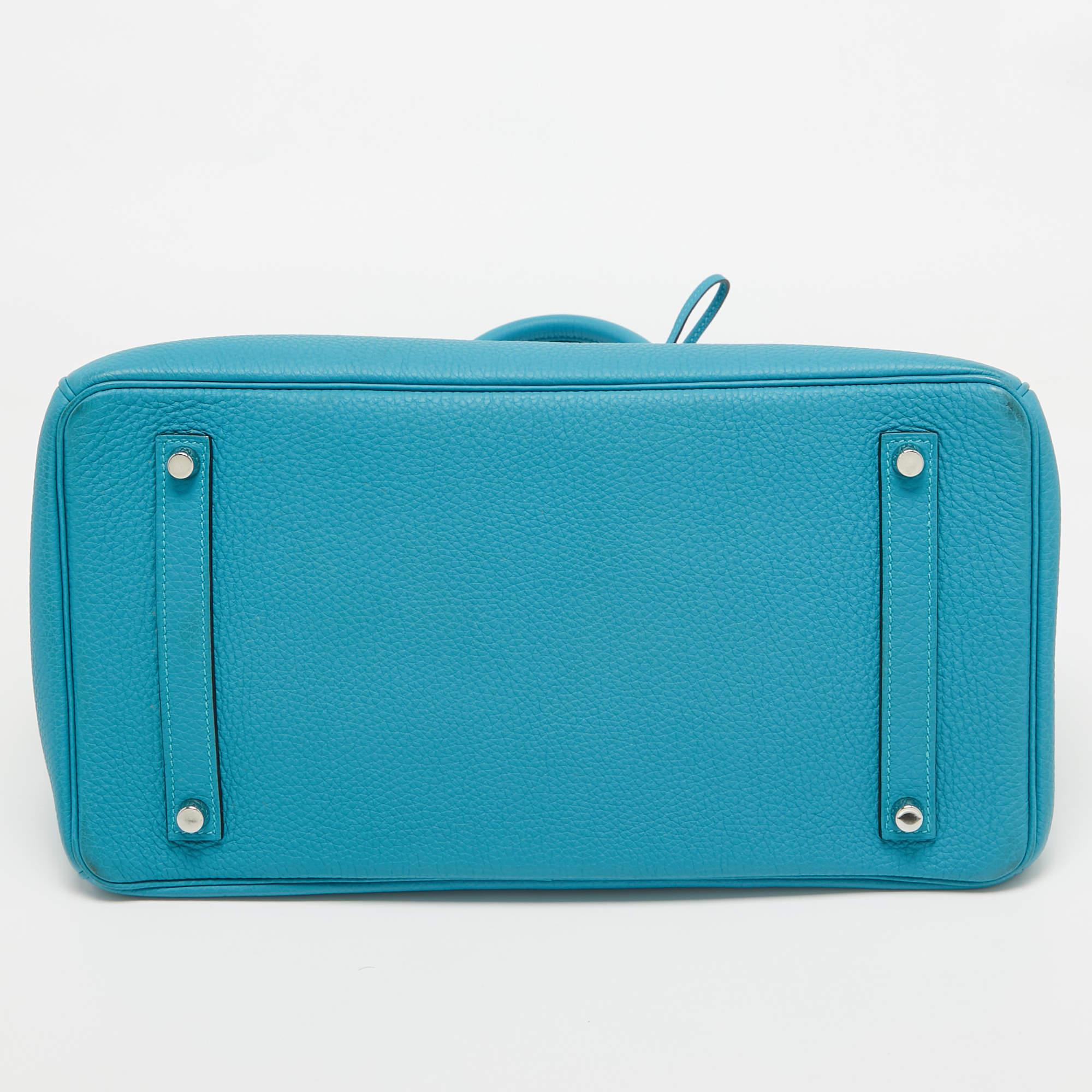 Hermes Turquoise Blue Togo Leather Palladium Finish Birkin 35 Bag For Sale 1