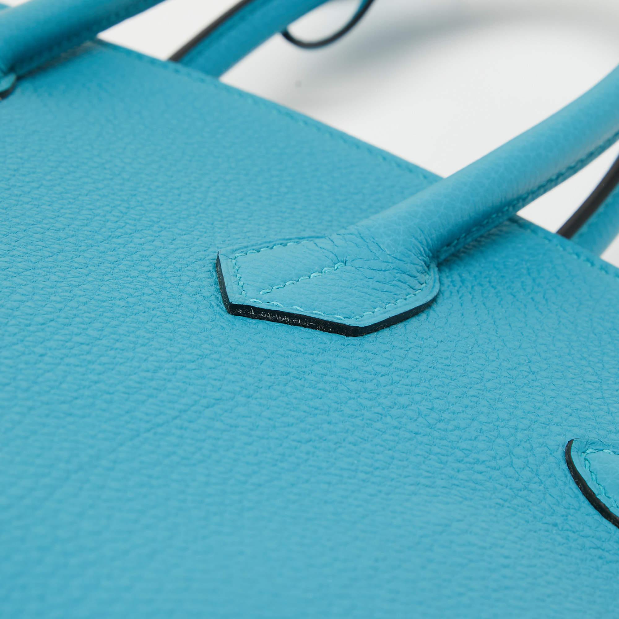 Hermes Turquoise Blue Togo Leather Palladium Finish Birkin 35 Bag For Sale 2