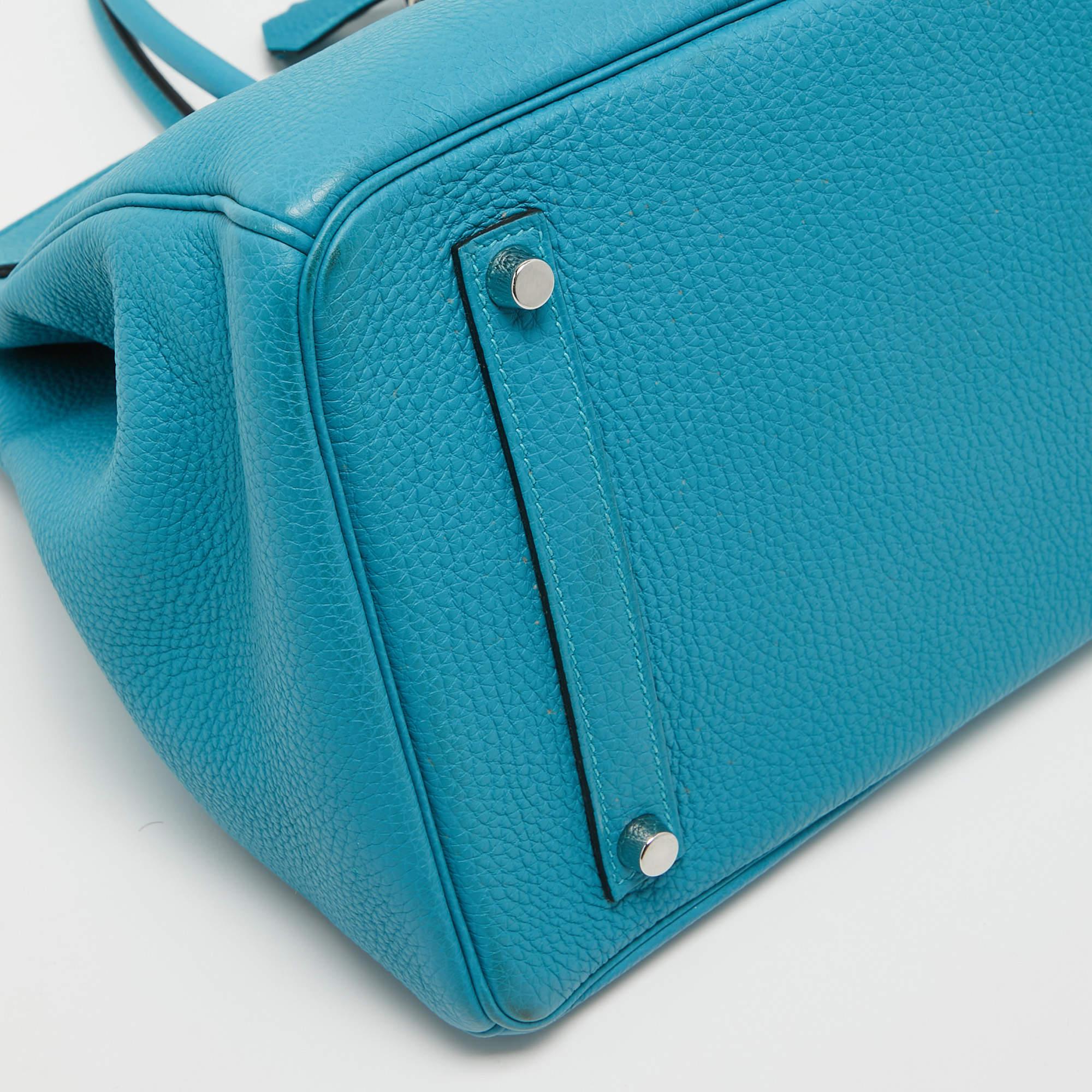 Hermes Turquoise Blue Togo Leather Palladium Finish Birkin 35 Bag For Sale 3