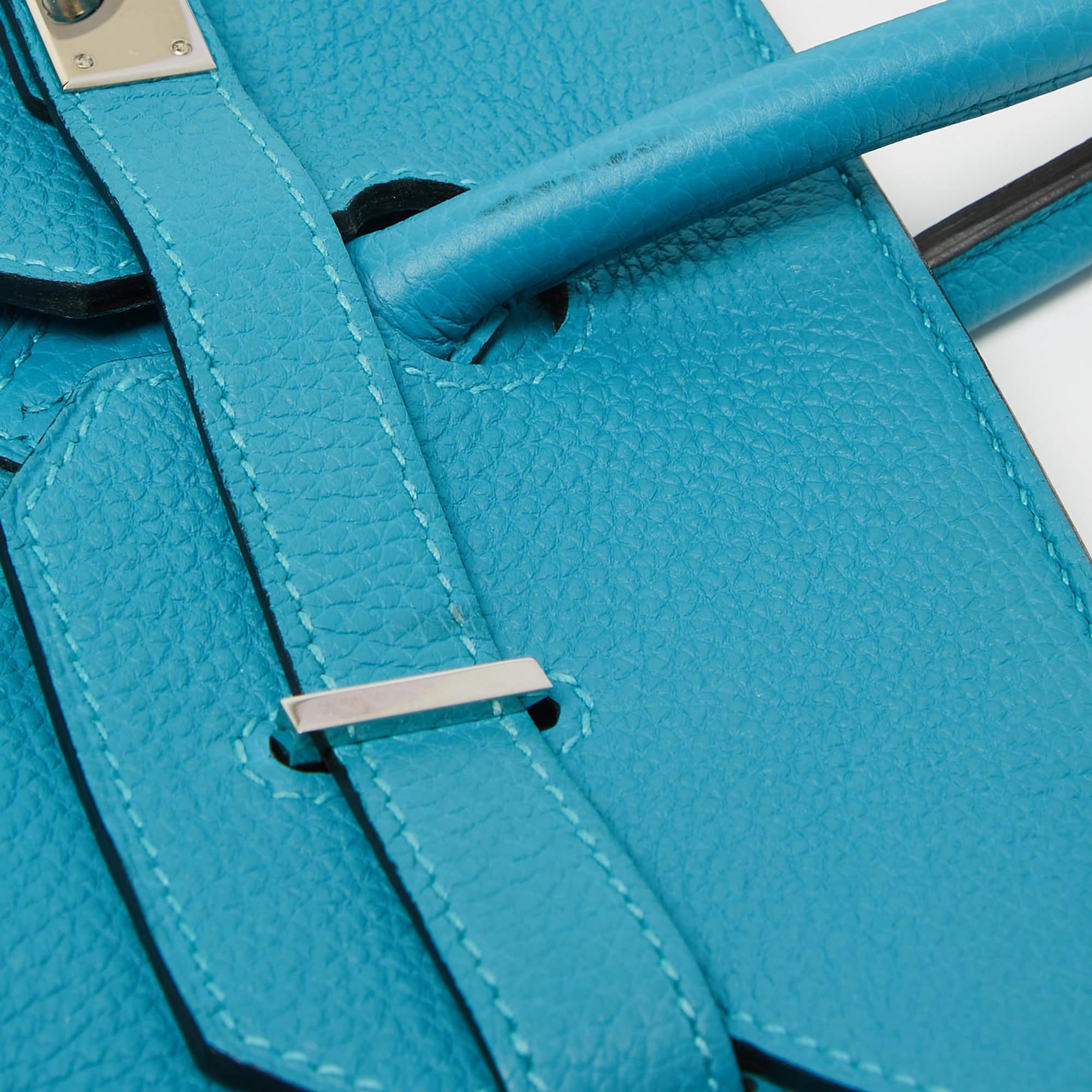 Hermes Turquoise Blue Togo Leather Palladium Finish Birkin 35 Bag For Sale 4