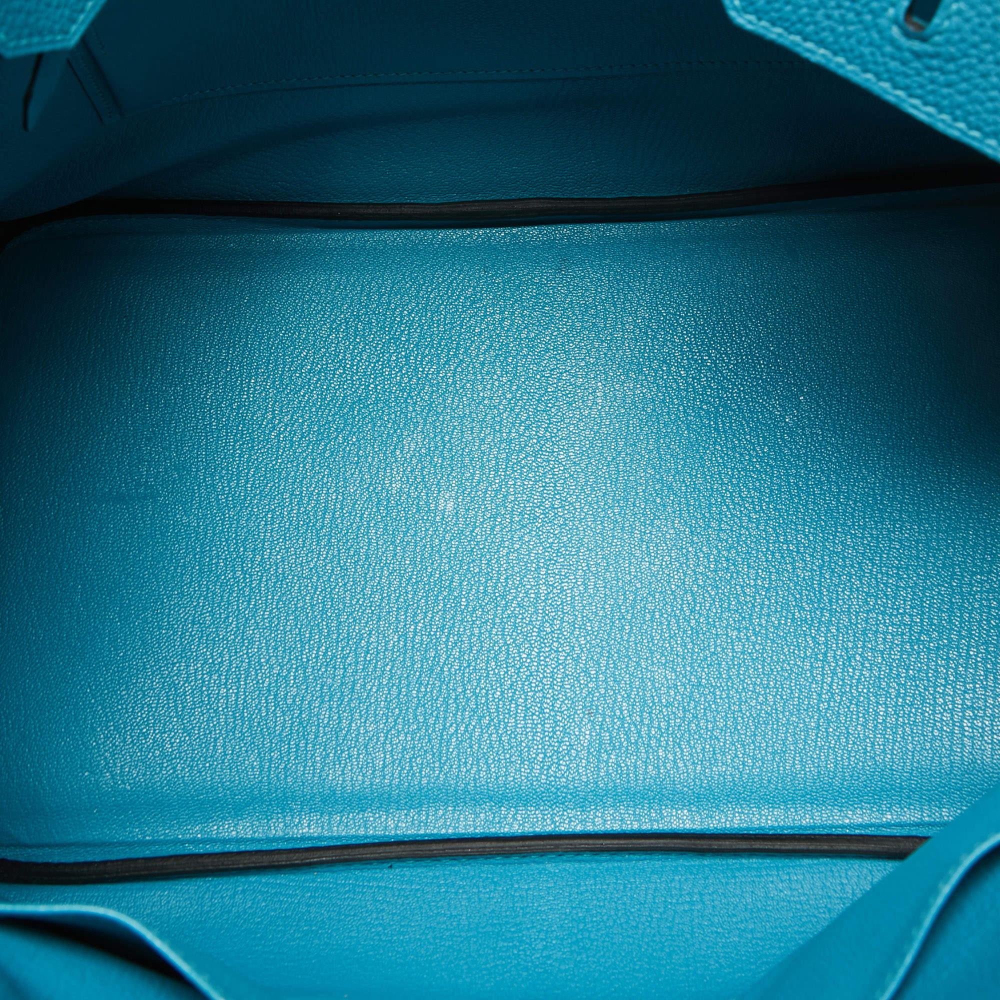 Hermes Turquoise Blue Togo Leather Palladium Finish Birkin 35 Bag For Sale 5