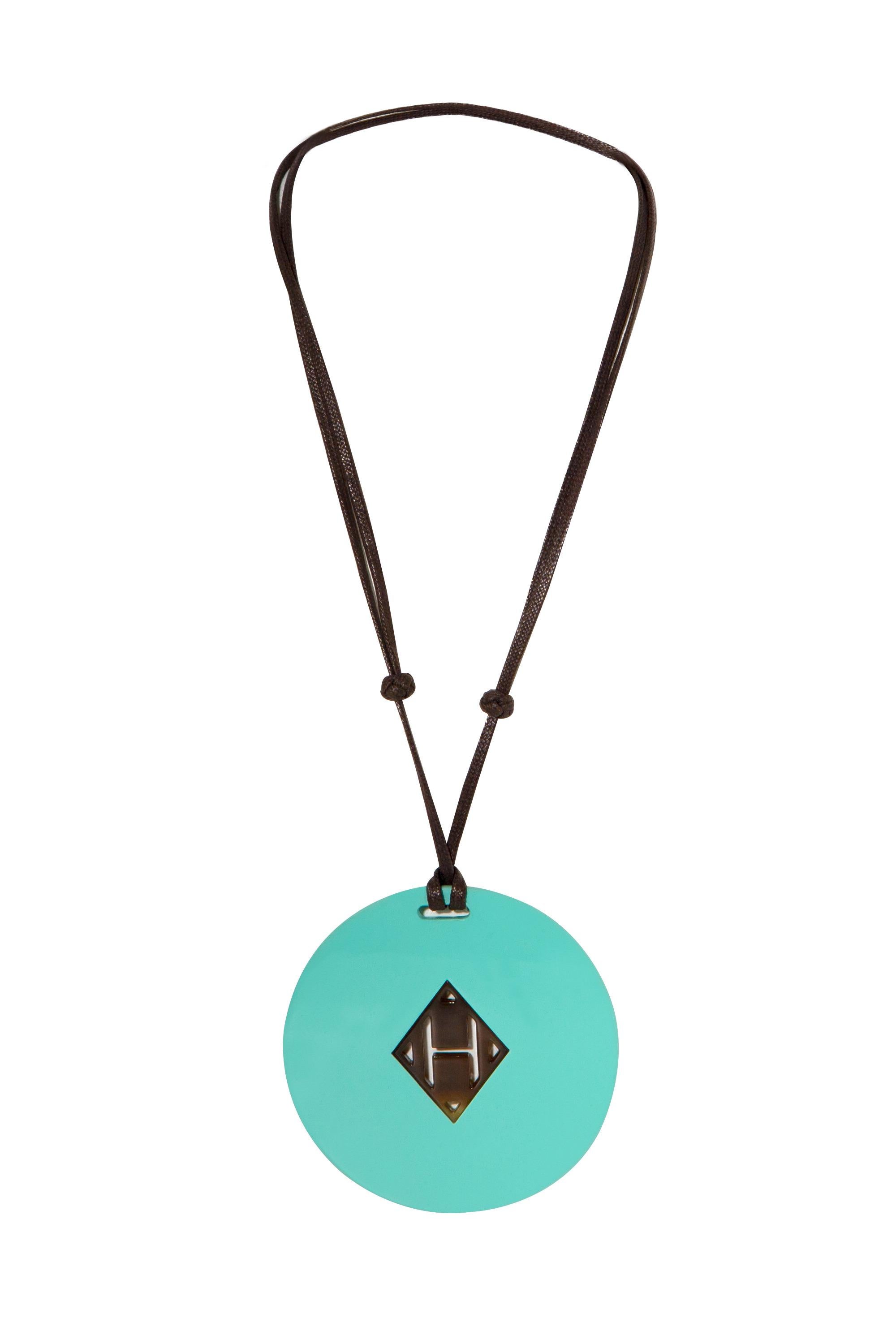 Hermès Turquoise Buffalo Horn H Pendant In Excellent Condition For Sale In London, GB
