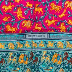 Hermes turquoise CHASSE EN INDE 90 silk twill Scarf