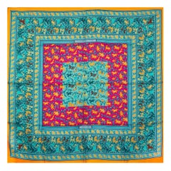 Hermes turquoise CHASSE EN INDE 90 silk twill Scarf