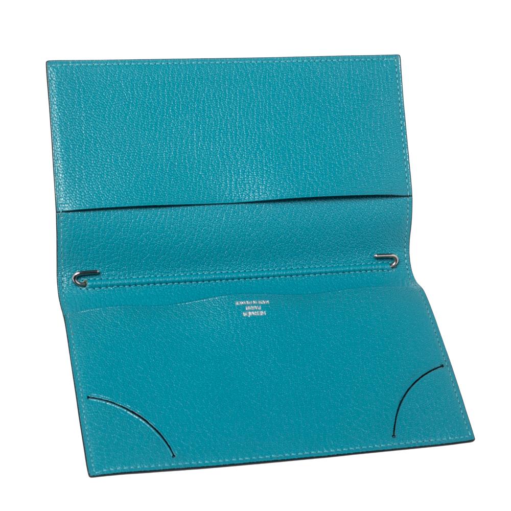 Hermes Turquoise Chevre Mysore Leather Vision II Agenda Cover In Excellent Condition In Dubai, Al Qouz 2