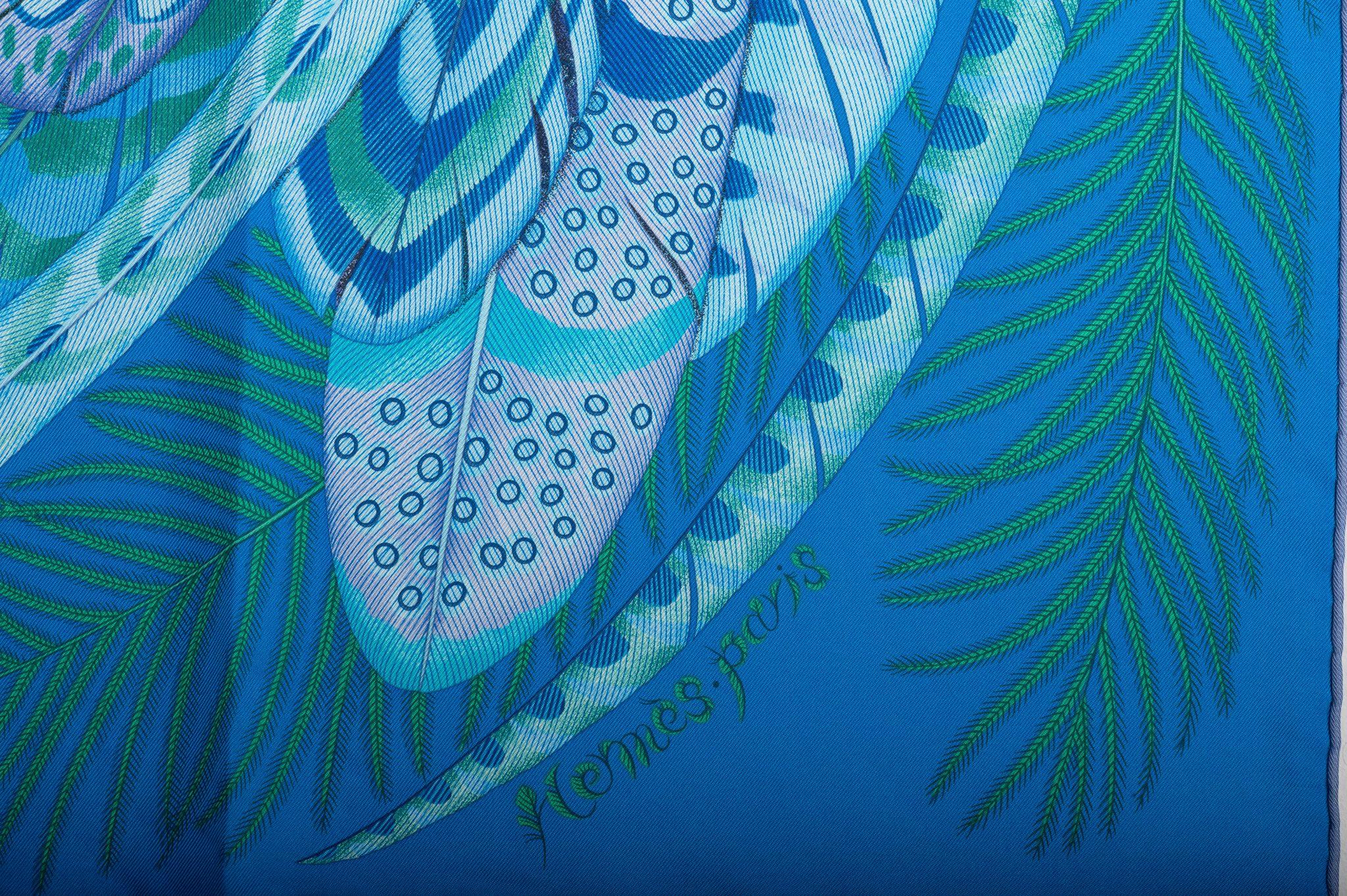 Women's Hermès Turquoise Feather Silk Scarf For Sale