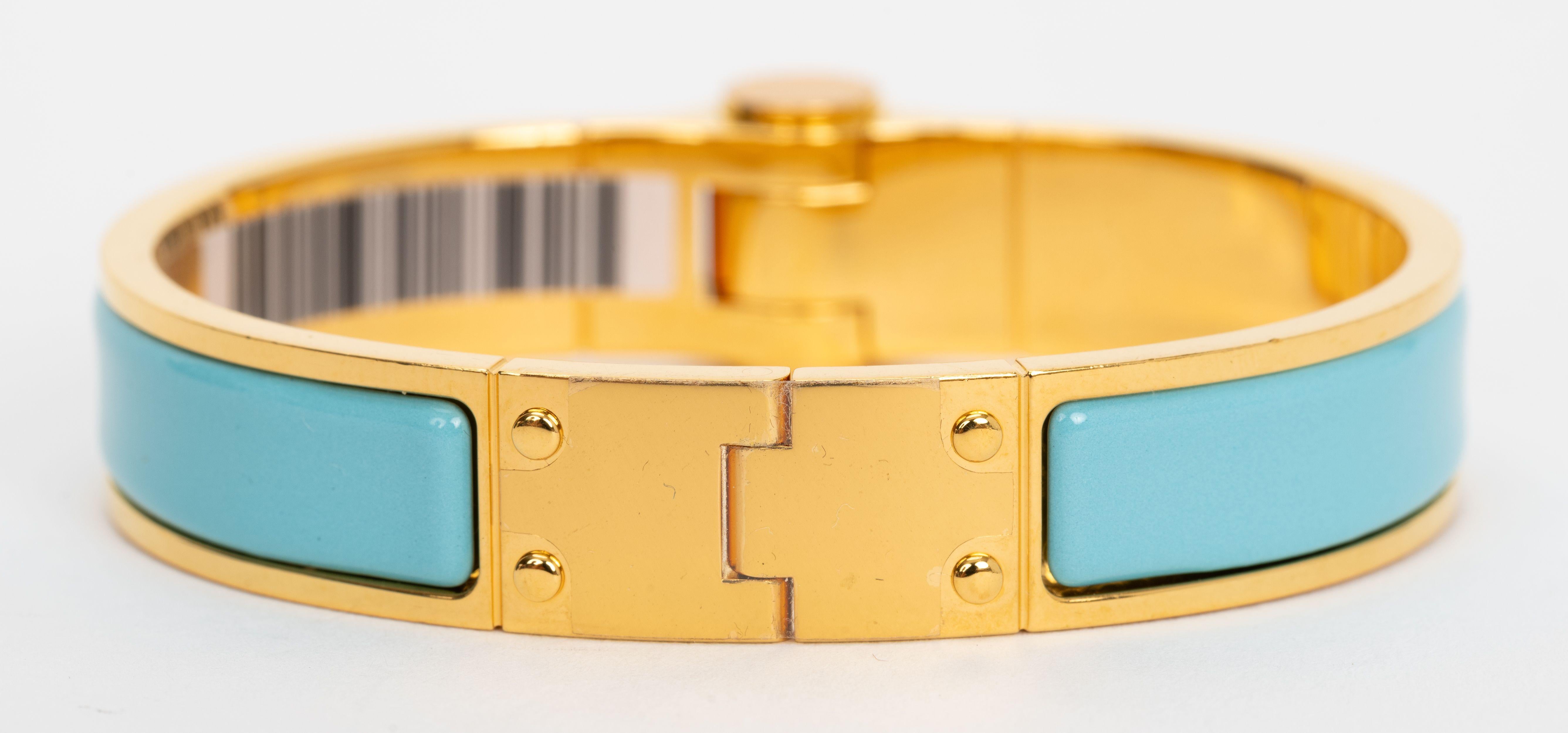 Hermes Turquoise Gold Hinged Bracelet In New Condition For Sale In West Hollywood, CA