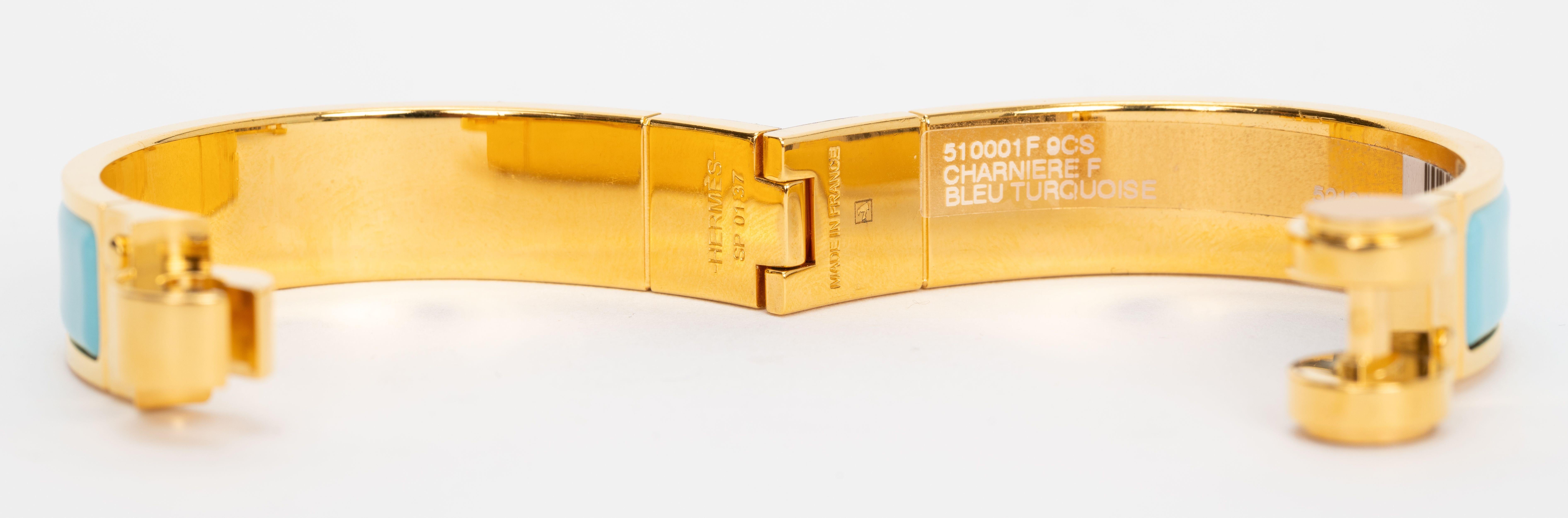 Hermes Bracelet à charnière en or turquoise Pour femmes en vente