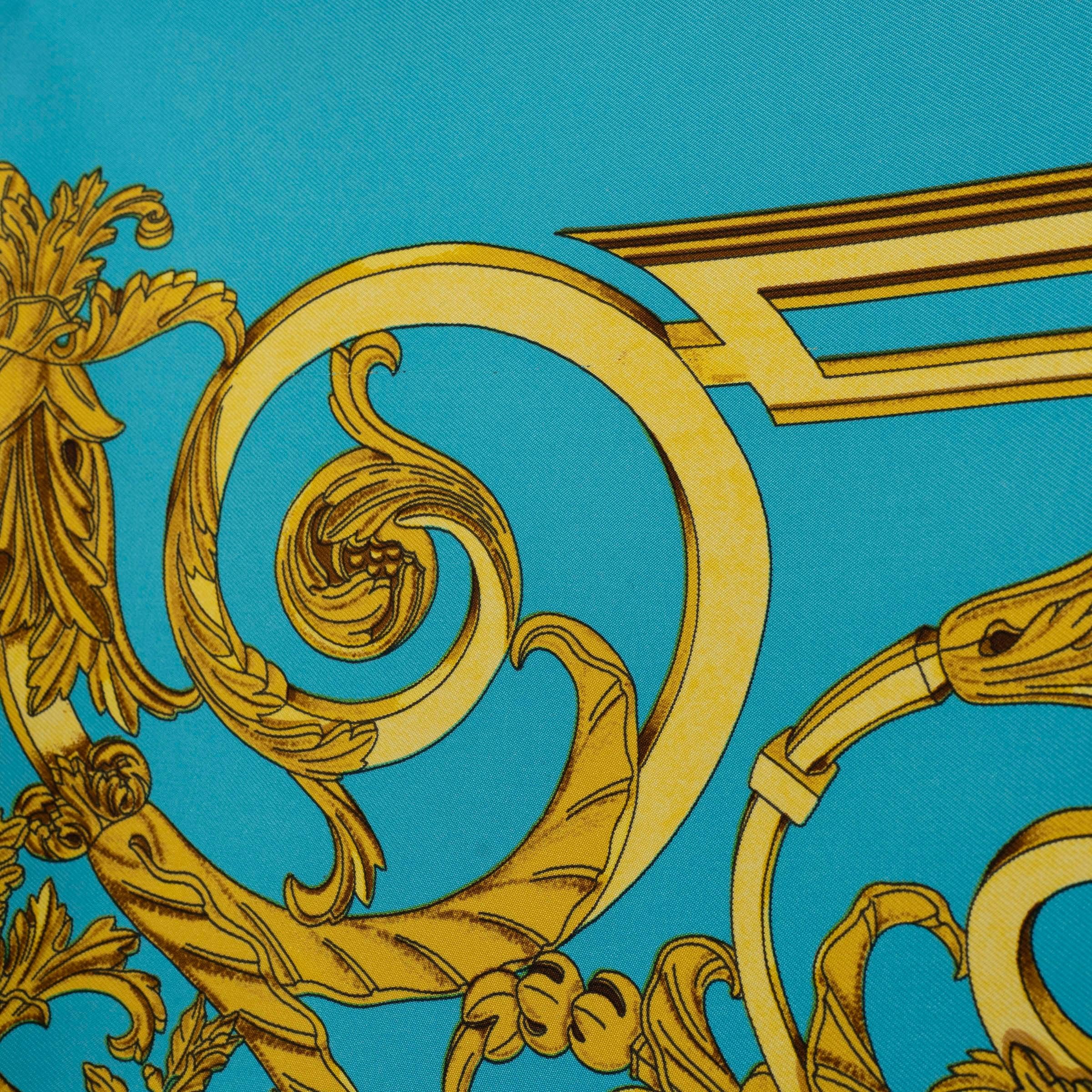 da uomo o donna Sciarpa HERMES in seta LES TUILERIES 90 TWILL turchese e oro