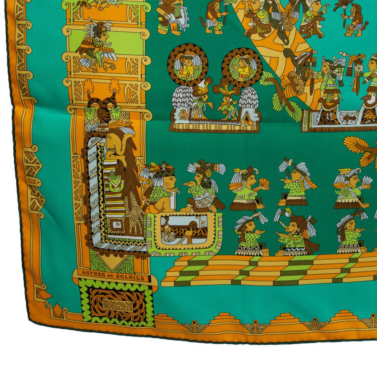 Women's or Men's Hermes turquoise green orange ASTRES ET SOLEILS 90 Scarf silk