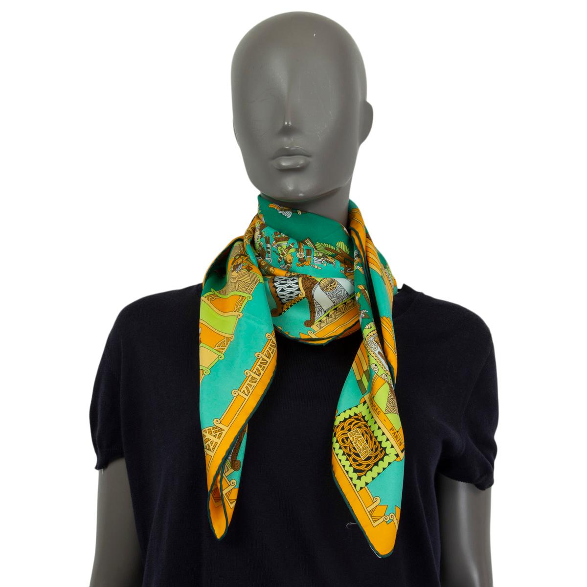 Hermes turquoise green orange ASTRES ET SOLEILS 90 Scarf silk 3