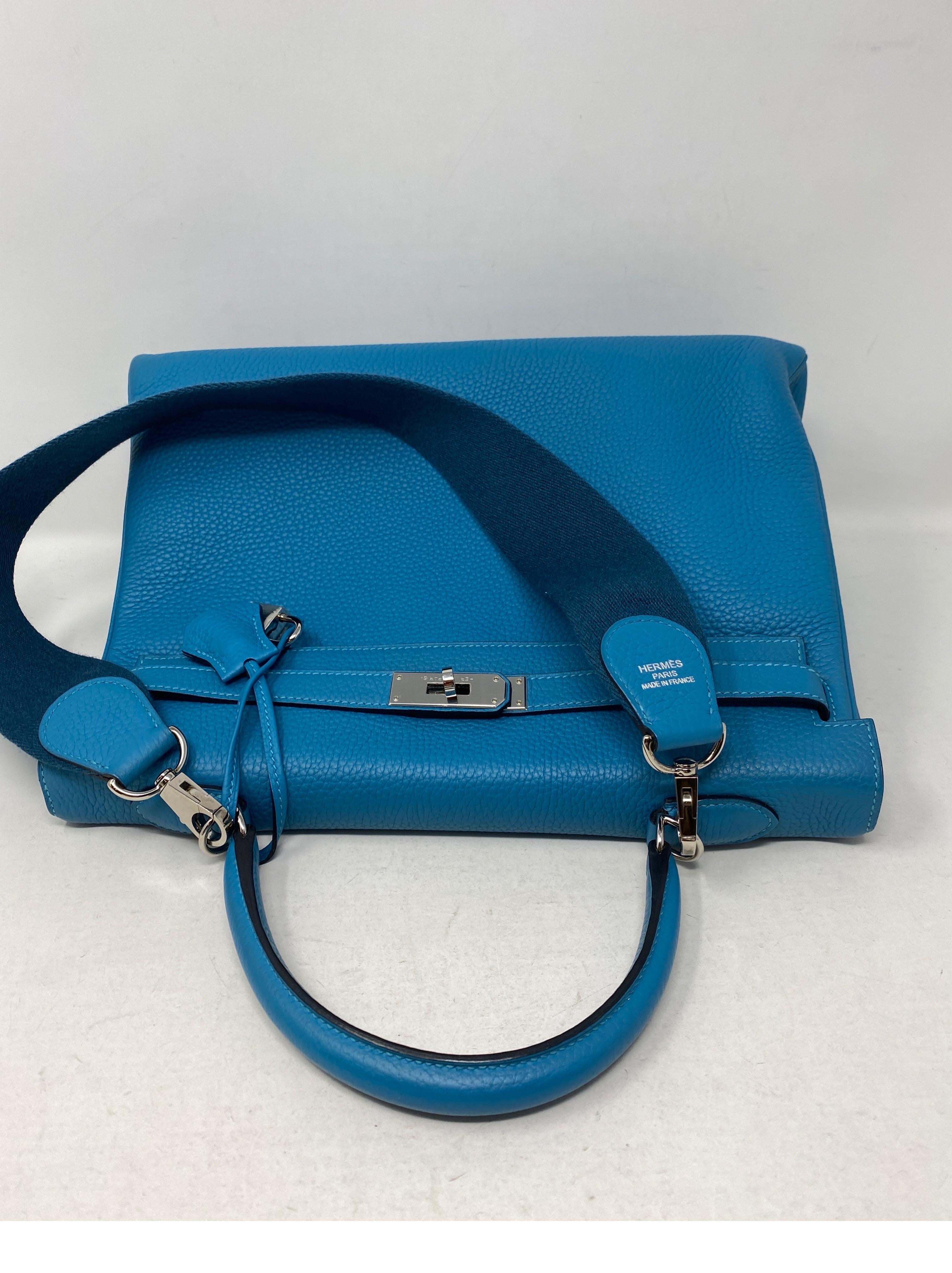 Blue Hermes Turquoise Kelly II Retourne 35 Bag