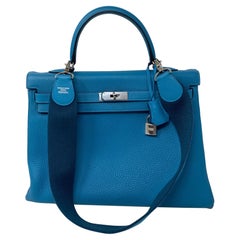 Hermes Turquoise Kelly II Retourne 35 Bag