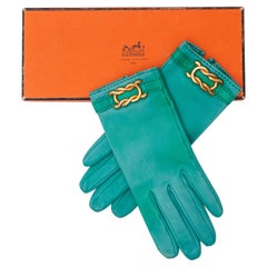 Hermes Turquoise Leather Gloves