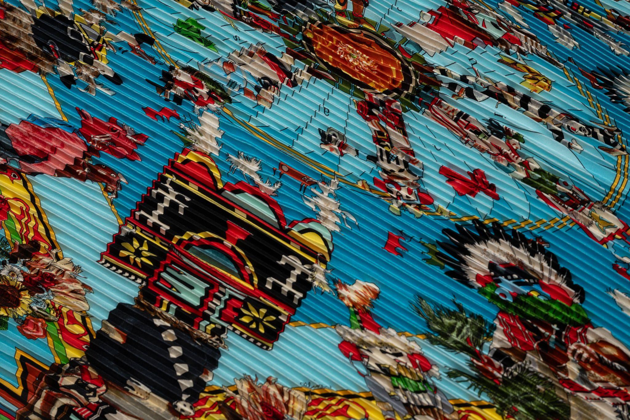 Women's Hermès Turquoise Pleated Kachinas Scarf For Sale