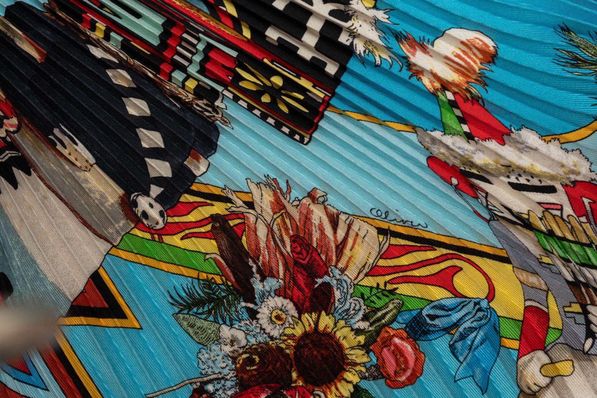 Hermès Turquoise Pleated Kachinas Scarf For Sale 2