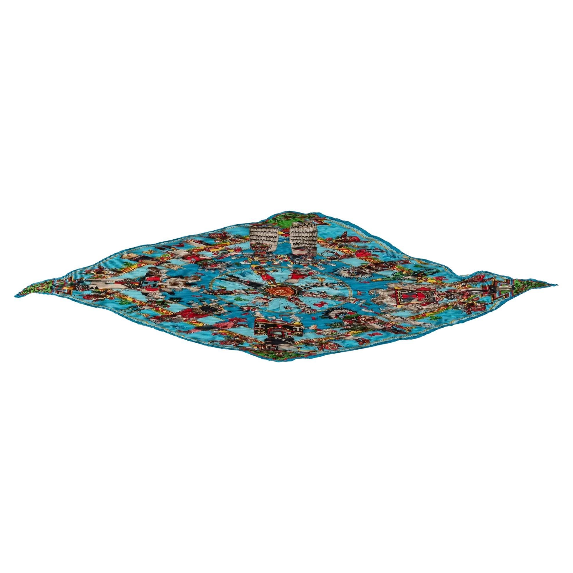 Hermès Turquoise Pleated Kachinas Scarf For Sale