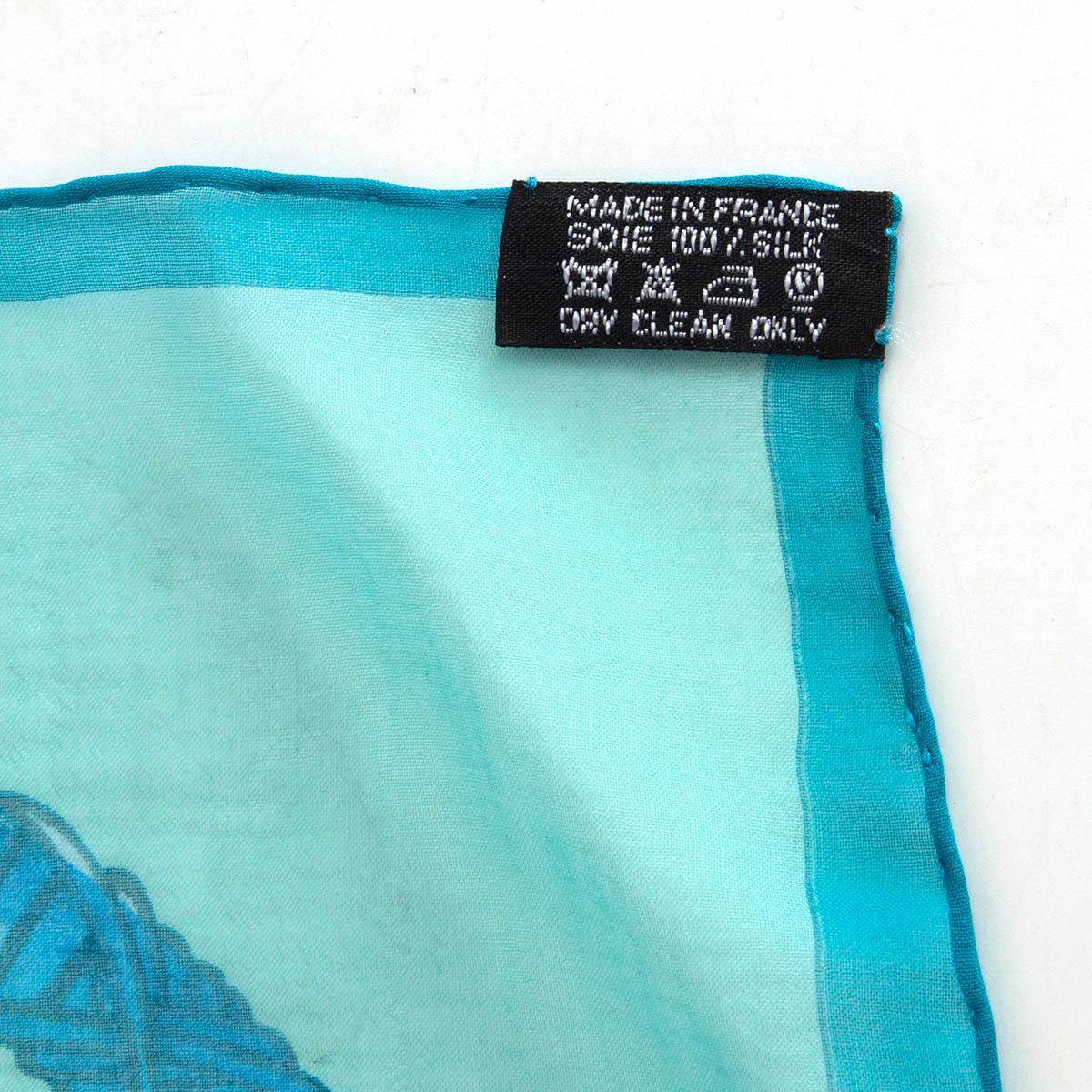 HERMES turquoise silk chiffon AMOURS 90 MOUSSELINE Scarf 2