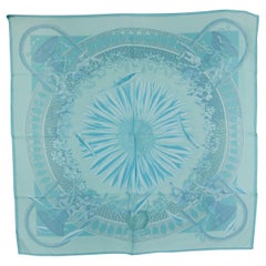 HERMES turquoise silk chiffon AMOURS 90 MOUSSELINE Scarf