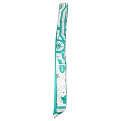 Hermès Turquoise Silk Printed Twilly Scarf