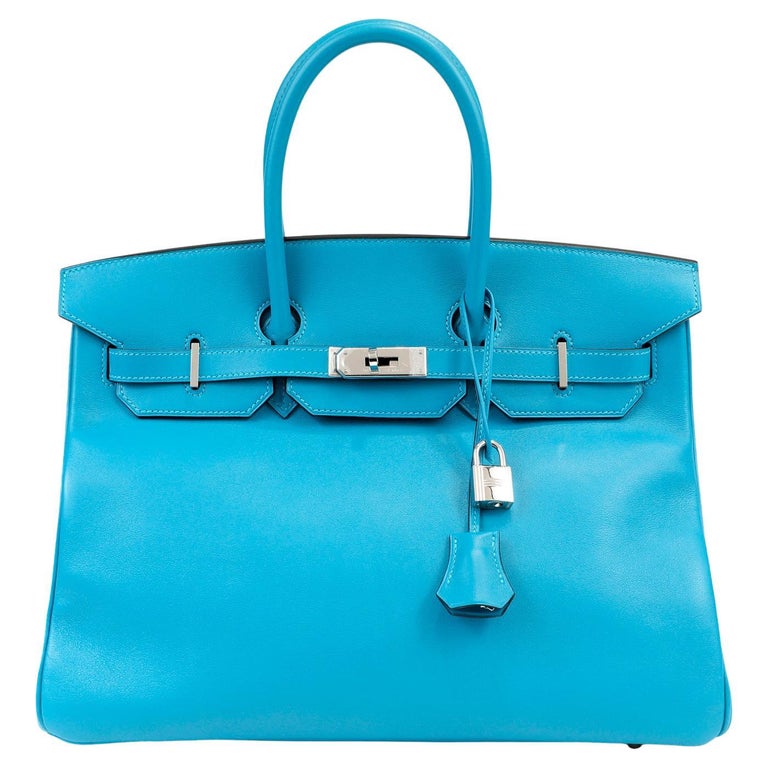 Birkin 35 leather satchel Hermès Blue in Leather - 28129409