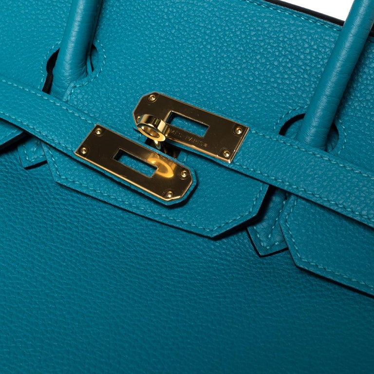 Hermes Turquoise Togo Leather Gold Hardware Birkin 35 Bag at