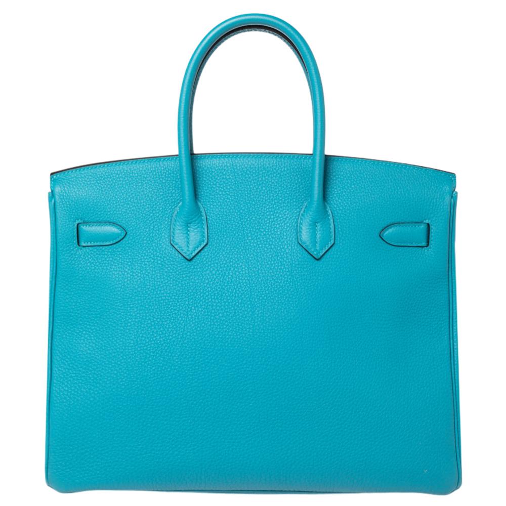 Blue Hermes Turquoise Togo Leather Gold Hardware Birkin 35 Bag