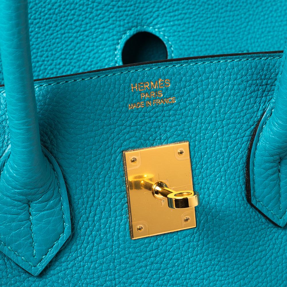 Hermes Turquoise Togo Leather Gold Hardware Birkin 35 Bag In Good Condition In Dubai, Al Qouz 2