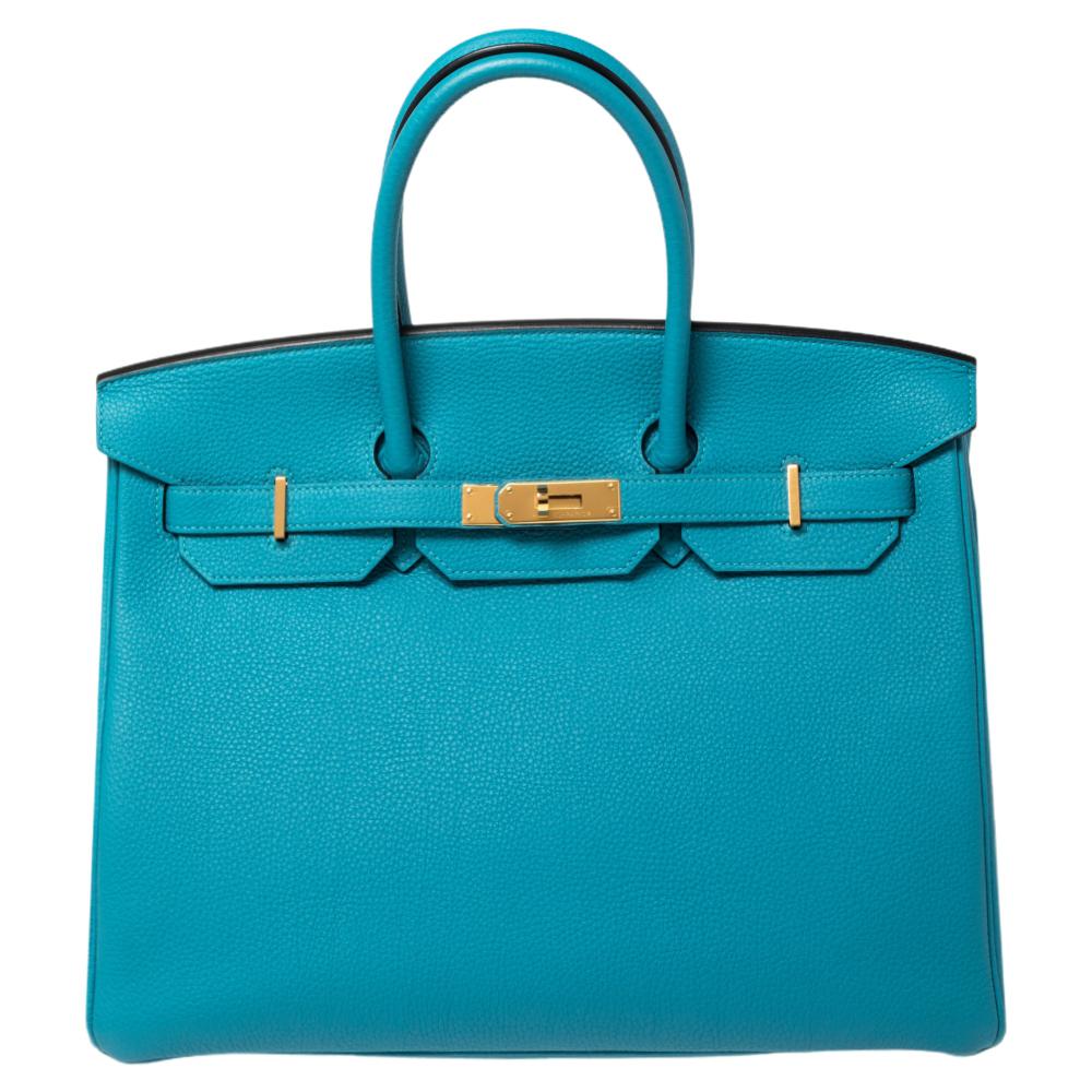 Hermes Turquoise Togo Leather Gold Hardware Birkin 35 Bag