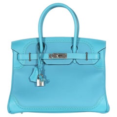 Hermès Turquoise Togo Swift Ghillies Birkin 30 PHW