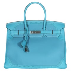 Hermès Turquoise Togo Swift Ghillies Birkin 35 PHW