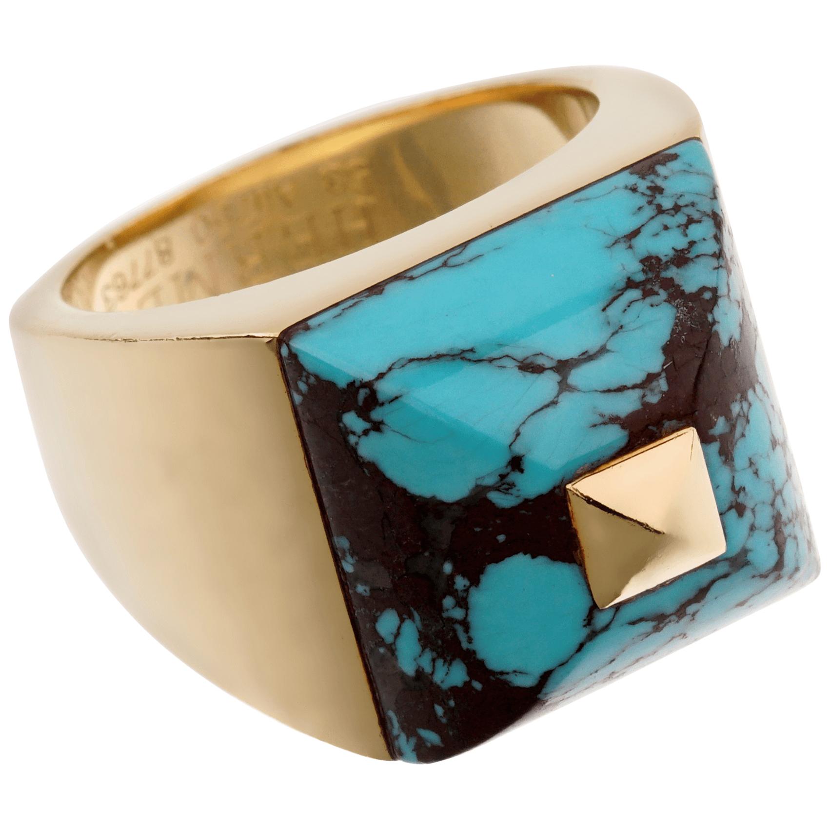 Hermes Turquoise Yellow Gold Cocktail Ring For Sale