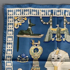 HERMES Tutankhamun Blue Silk Pocket Square