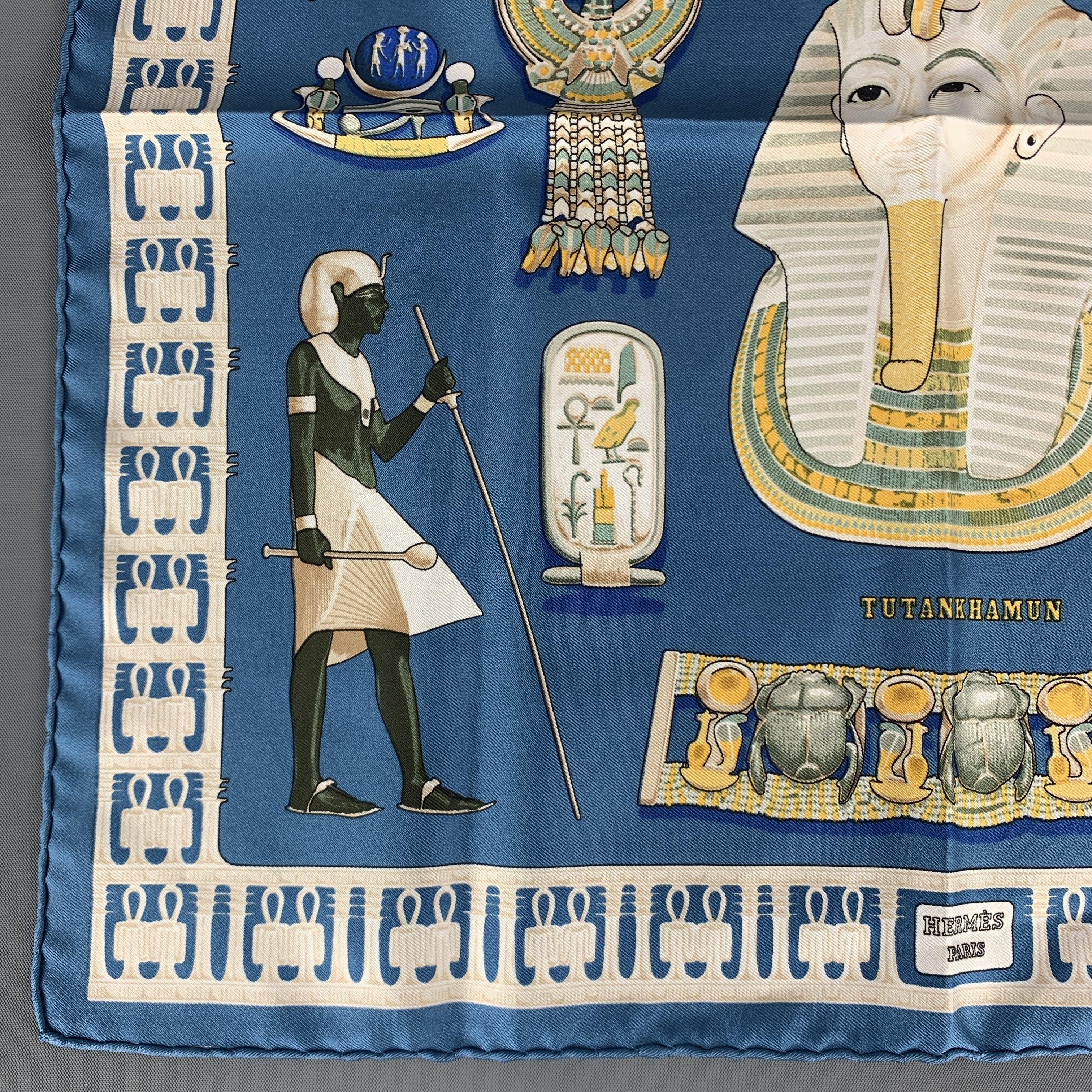 Men's HERMES Tutankhamun Blue Silk Pocket Square