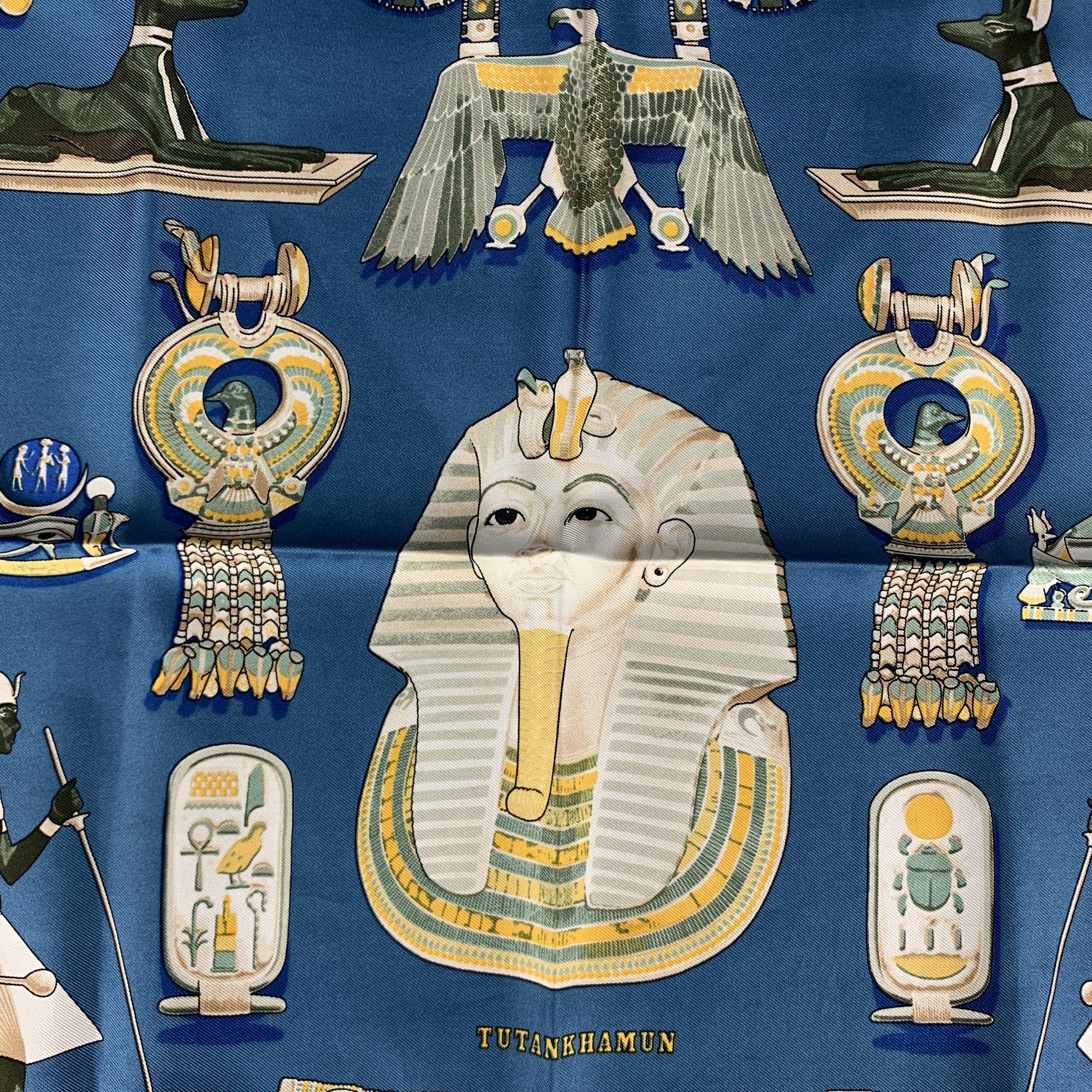 HERMES Tutankhamun Blue Silk Pocket Square 2