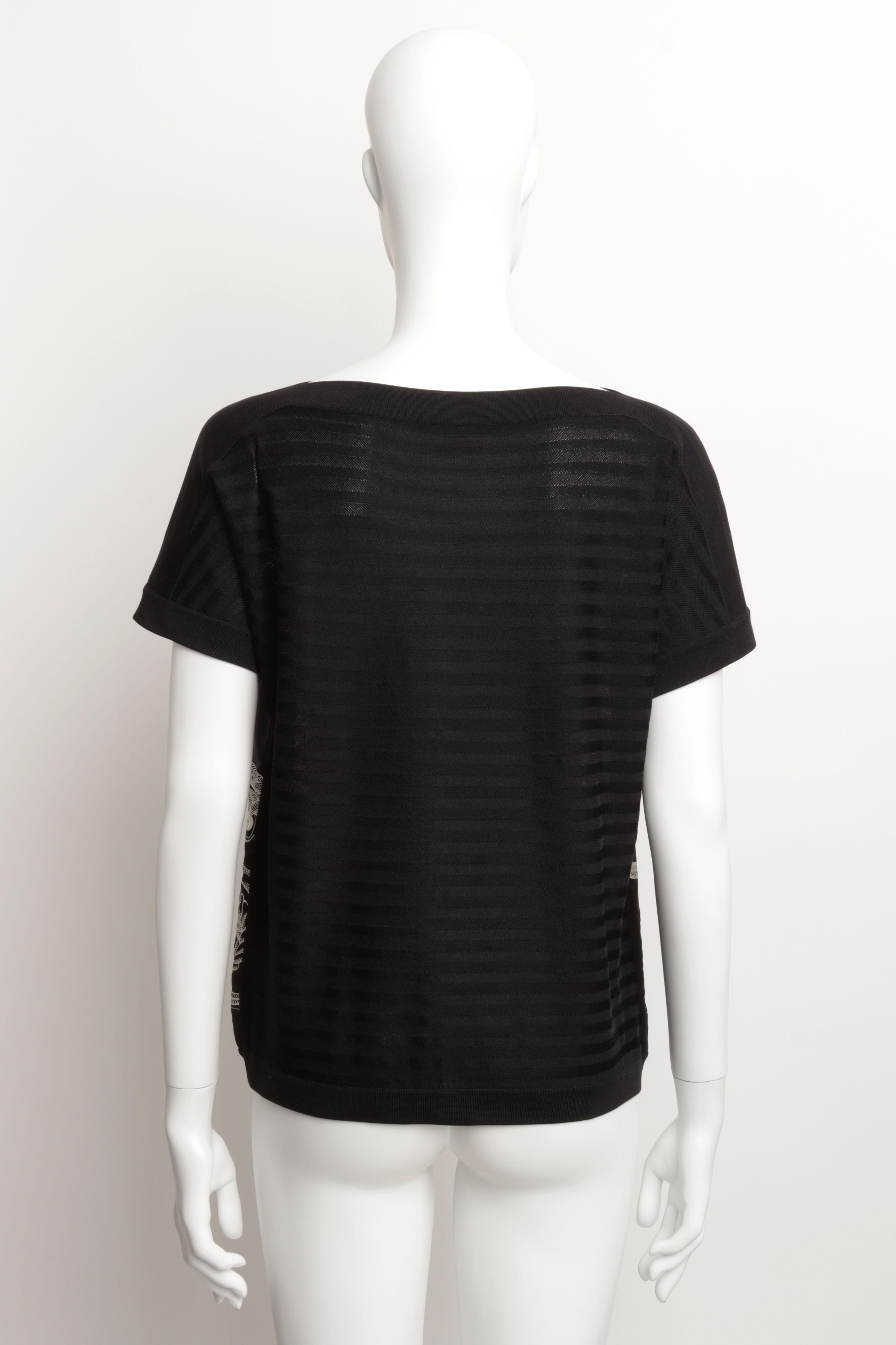 Hermes Twillaine - Top blouse à manches courtes en soie noire imprimée et maille de soie Excellent état - En vente à London, GB