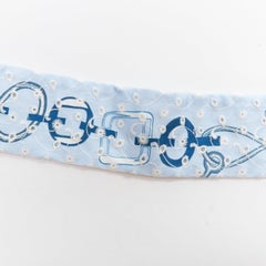 HERMES Twilly 100% silk light blue white floral eyelet chain print