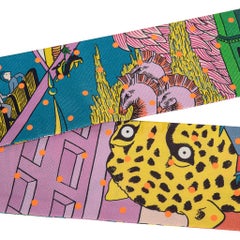 Hermes Twilly Animapolis Plumetis Silk Scarf Rose / Vert / Orange Set of 2